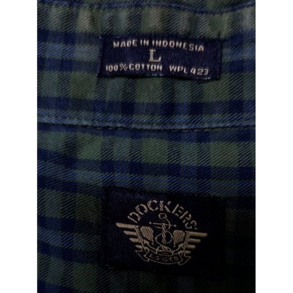 Dockers Men Large Green Blue Stripe Long Sleeve Button Up Embroidered Logo Shirt - Picture 11 of 11